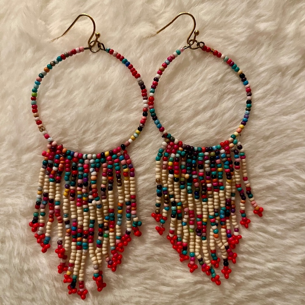 Handbead hoop/fringe earrings
